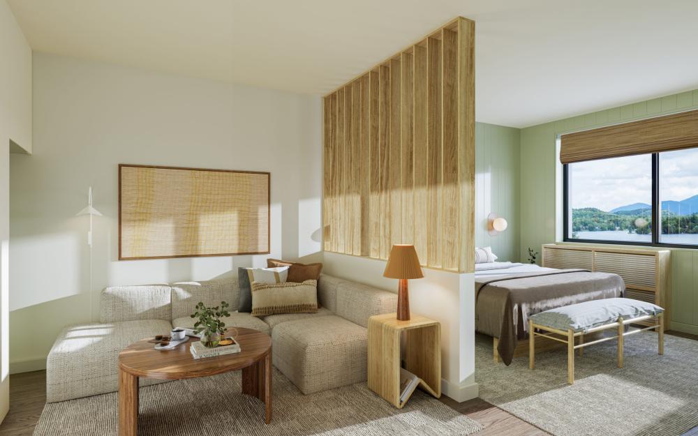 An interior view of a guest room at Bluebird Lake Placid hotel