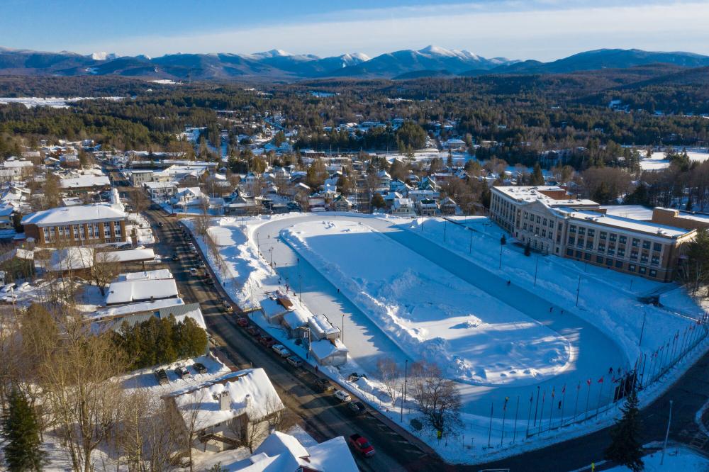 An aerial view of the Olympic skating oval.