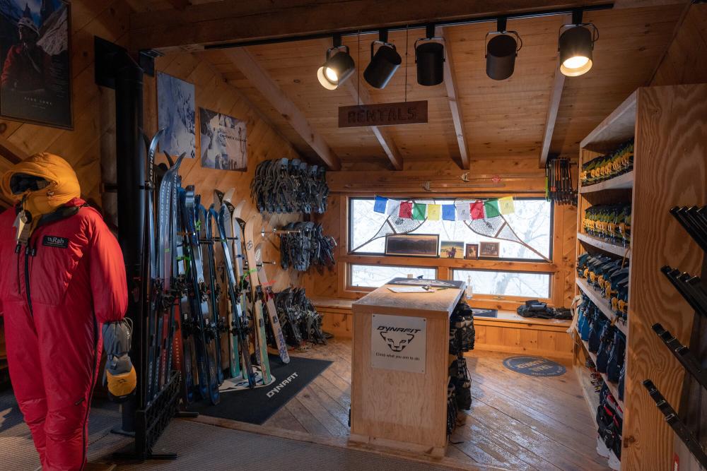 A space for ski and snowshoe rentals in a gear shop