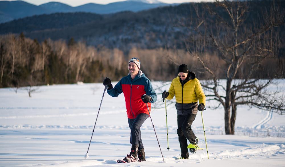 Couple snowshoes at Haven Hill trails