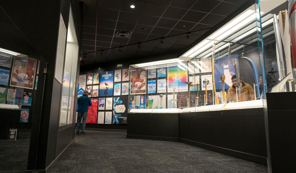 Displays of memorabilia and artifacts in a museum.