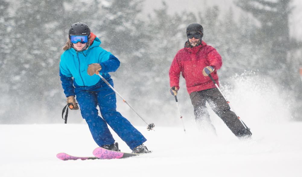 Two skier enjoy a powder day at Whiteface Mountain
