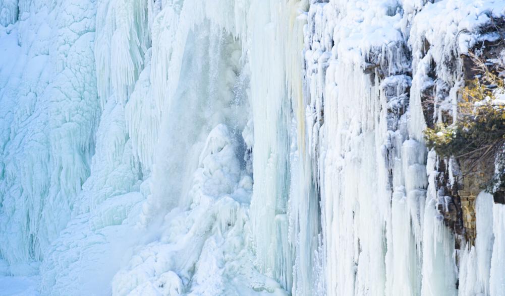 Closeup of a frozen waterfall in Keeseville, New York