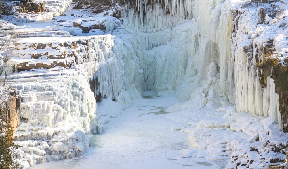 Frozen waterfall at Ausable Chasm in Keeseville, New York