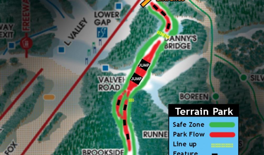 Terrainn Park example map, showing safe ski zones