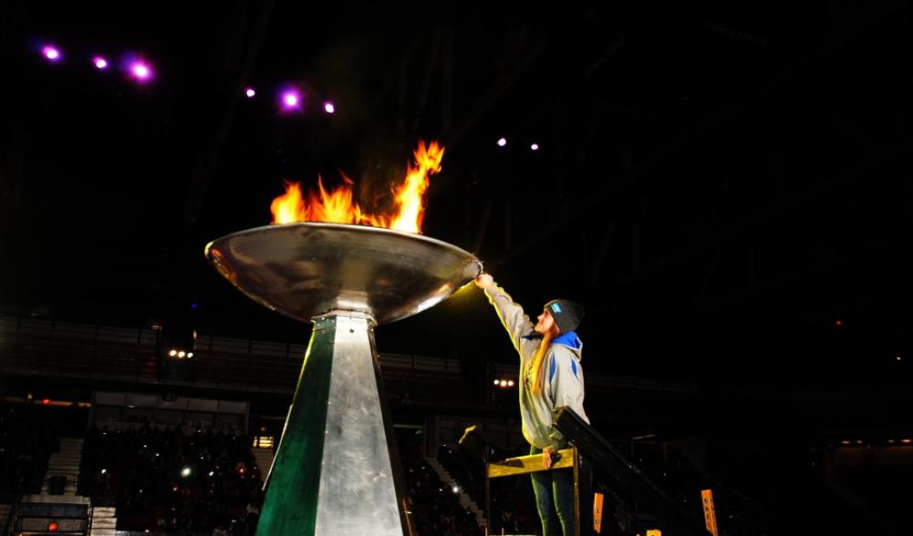 Lighting the Empire State Games Flame Cauldron