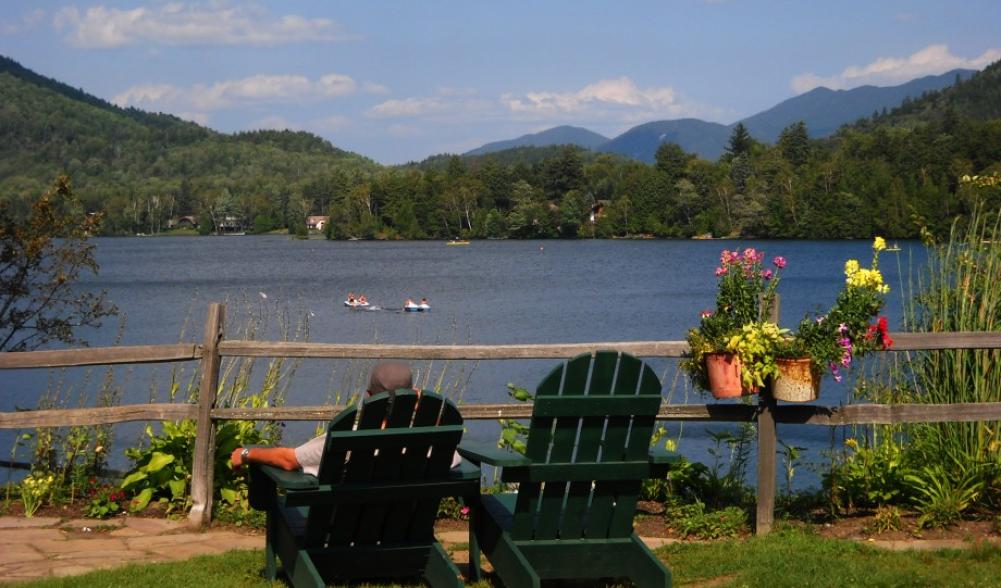 Sit a spell near Mirror Lake in Lake Placid