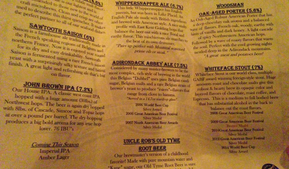 The current seasonal brew list - yum.