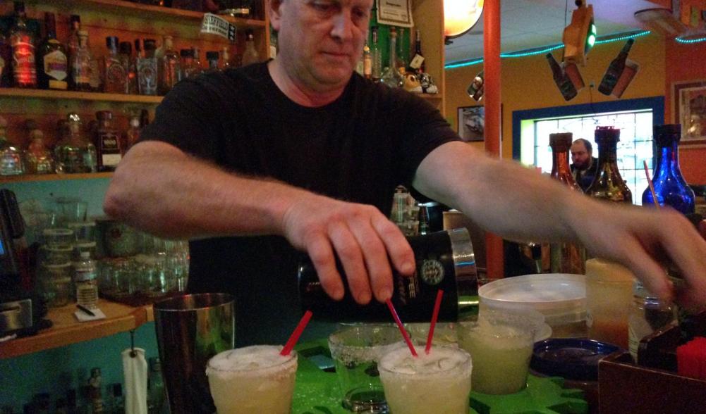 Mike, our friendly bartender - mixing up our margo sampler!