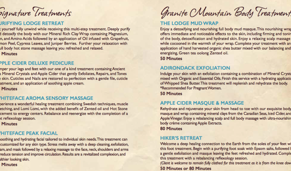 Spa signature treatments