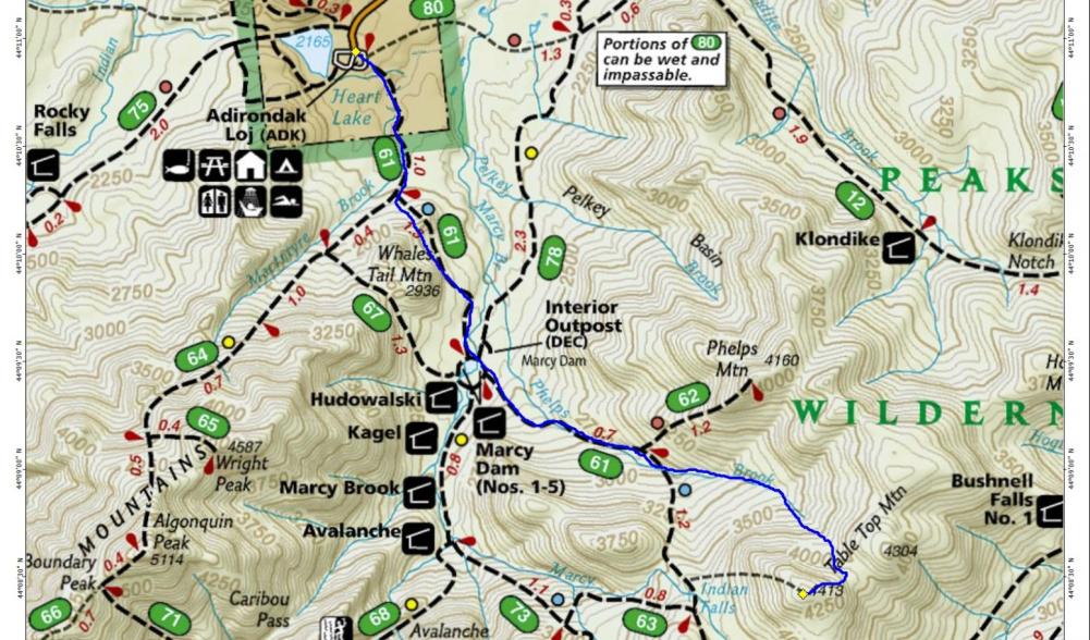 Our planned route up Tabletop Mountain