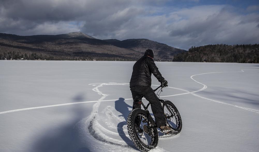 Shaun intentionally sliding the fat bike