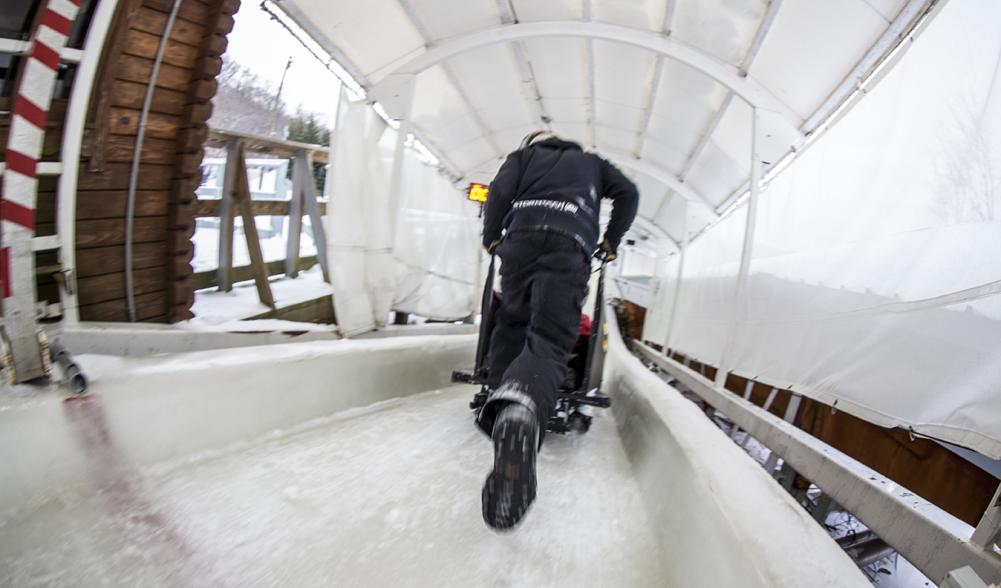 Bobsled ride heading down the start ramp