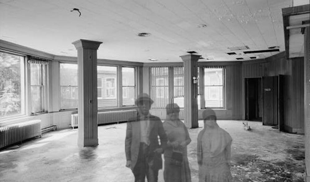 Ghosts 'appear' in the deserted main Lake Placid Club building in the late '90's