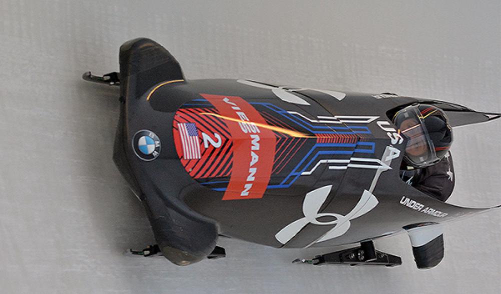 Two man Team USA bobsled on the track at Lake Placid (photo Team USA)