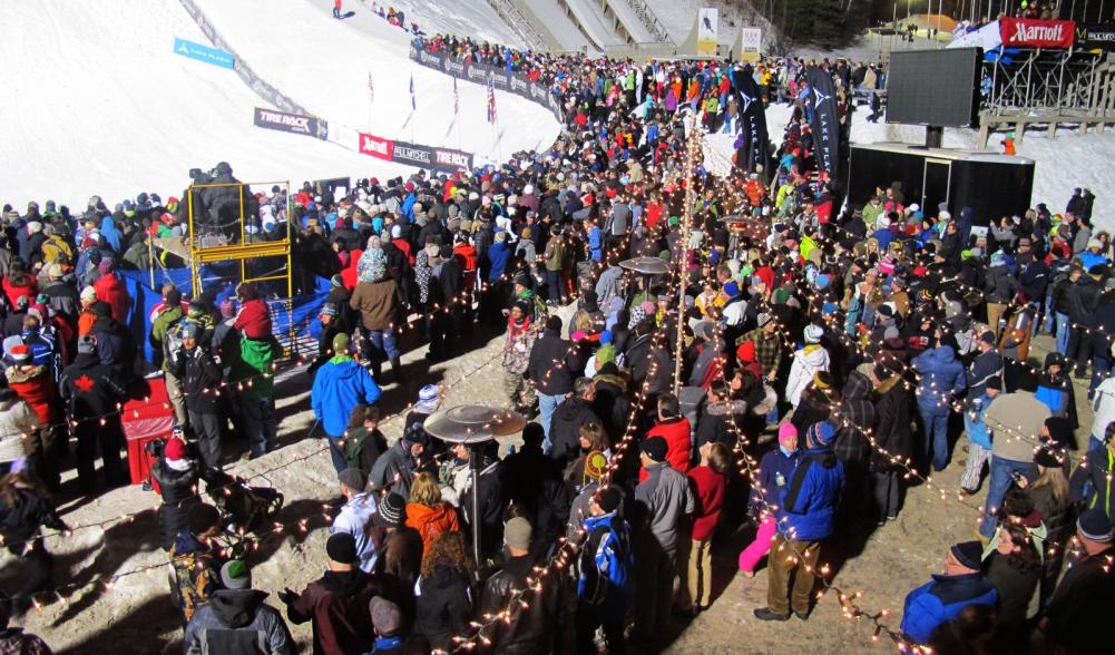 Huge crowds fill the stadium at the World Cup Aerials each year.