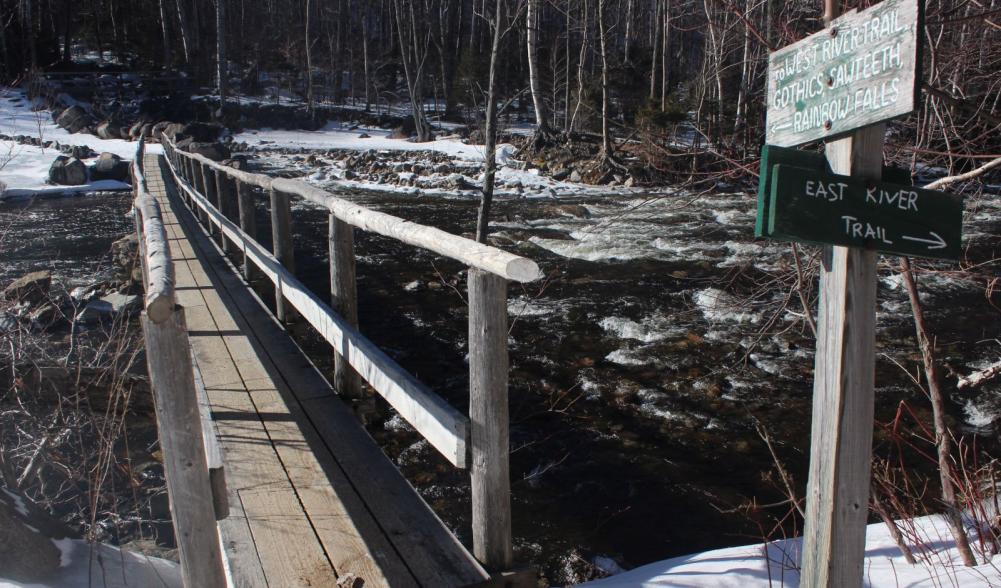 The bridge across Lower Ausable Lake's outlet.