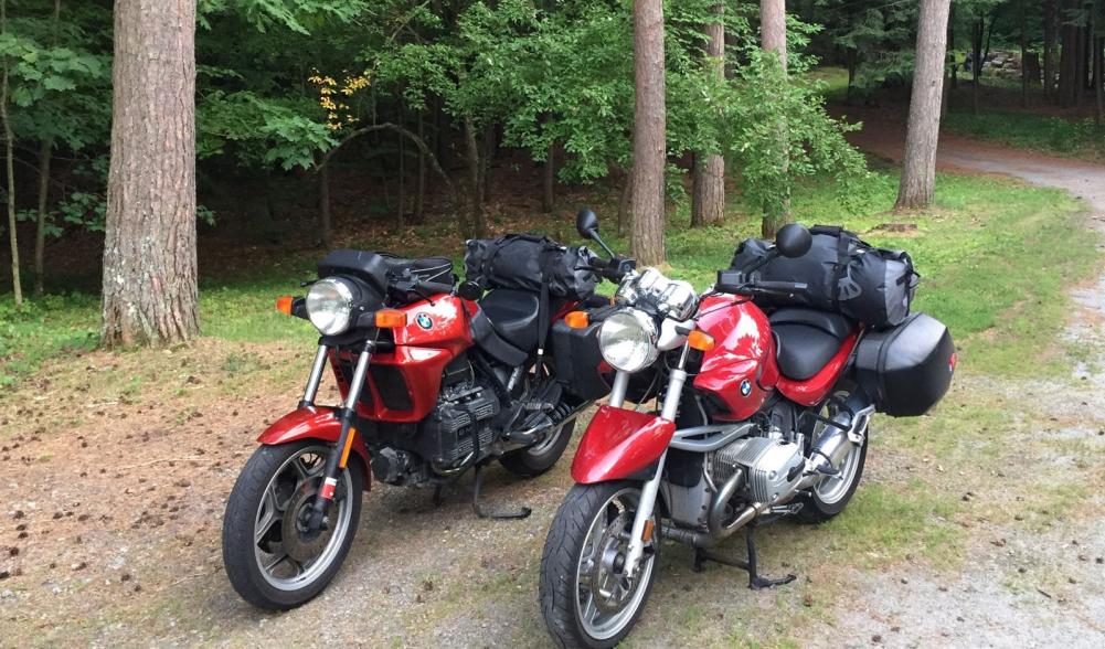 Motorcycles packed and ready to roll.