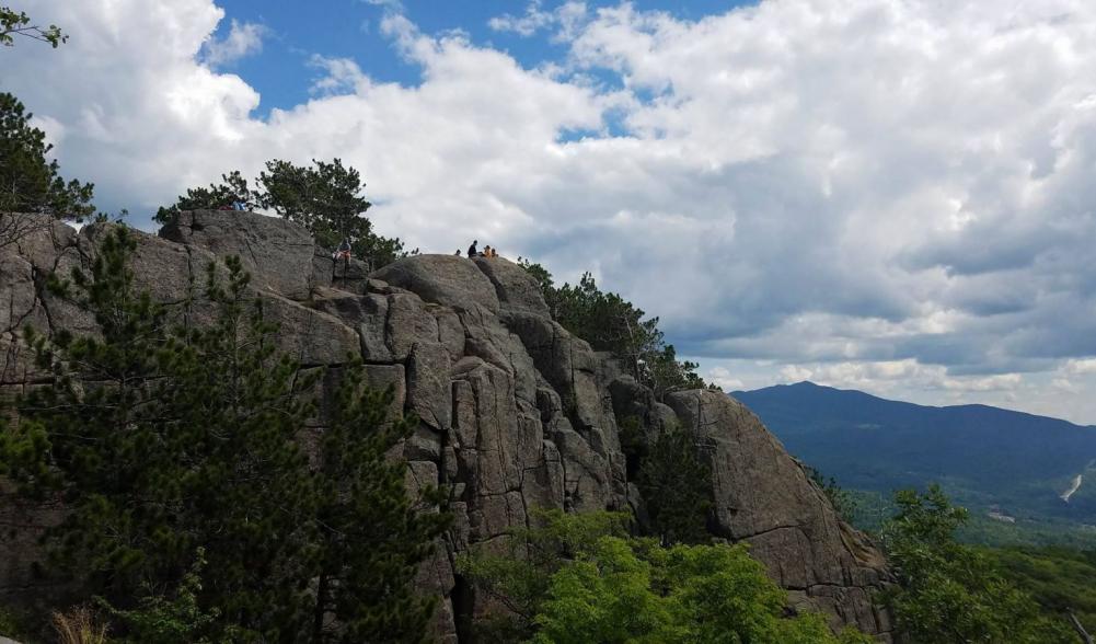 View of the rock wall and summit from a lower lookout!