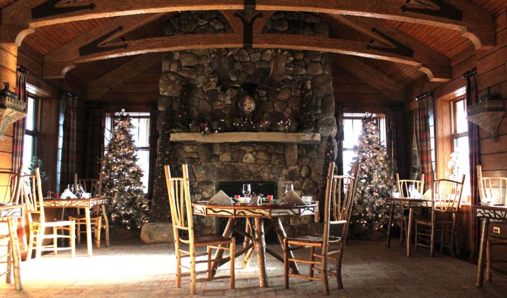 A moose bust oversees one of the most delightful dining rooms in the region.