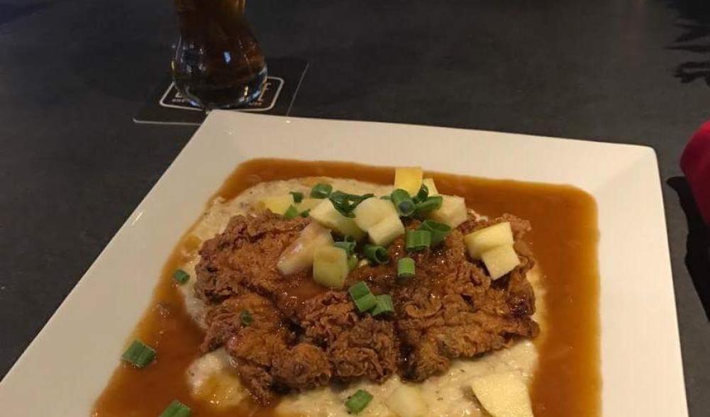 Big Slide Brewery Buttermilk Fried Chicken with Pumpkin Grits. MMMMMMM