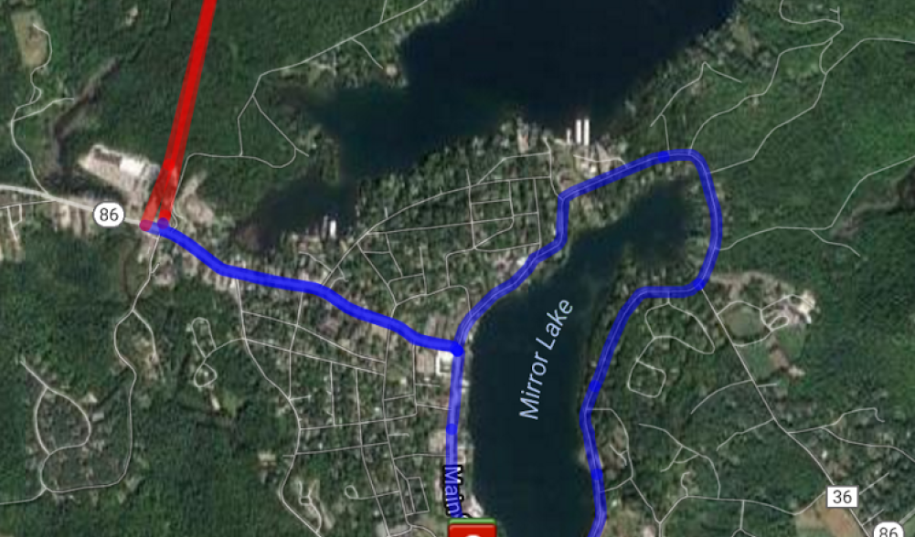 Satellite image of the 10k walking route in Lake Placid.
