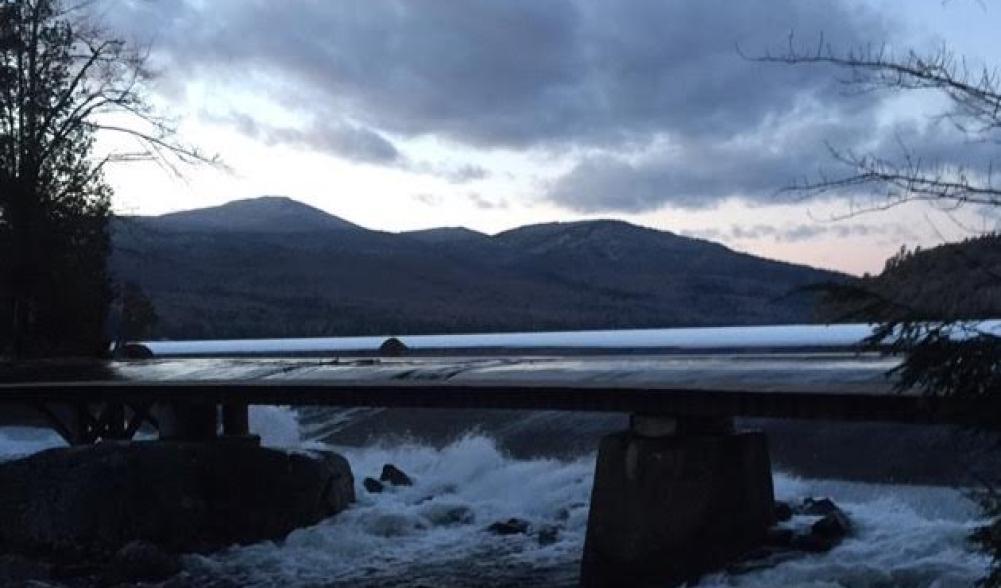 Evening view of the Lake Placid dam.
