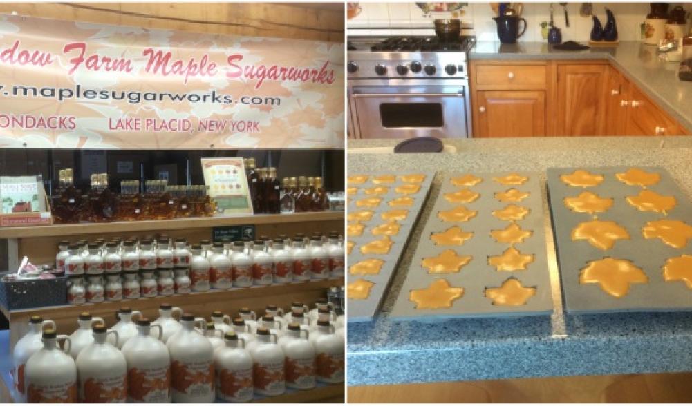 They have a maple surgaring store on the premises, and in spring, the scent of maple cooking is magical (left). The farm kitchen is where the hosts make homemade maple treats (right).
