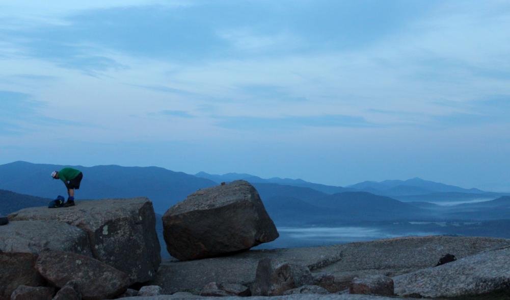 Pitchoff summit at dawn, with some of the boulders on top of the mountain.