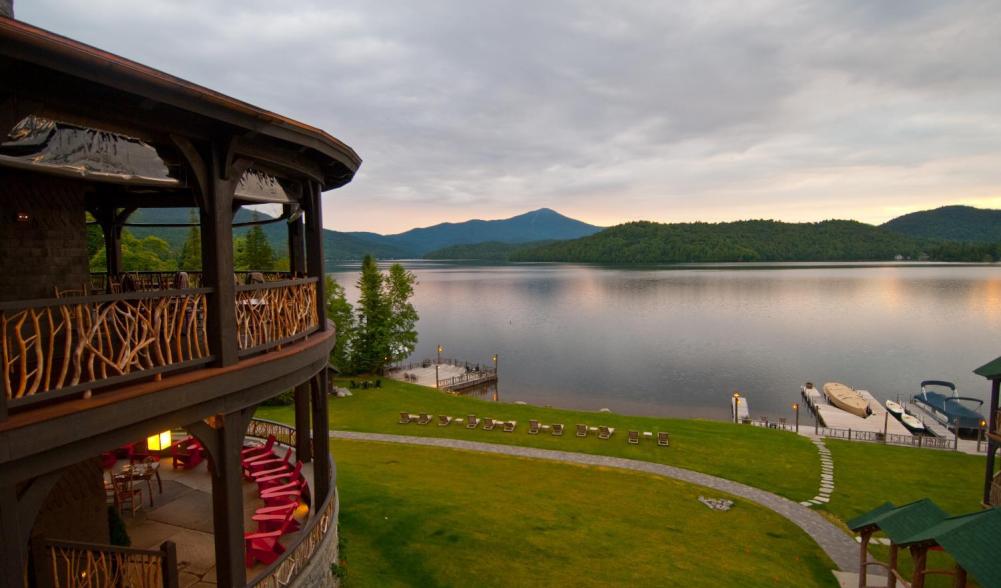 Lake Placid and Whiteface from the second floor porch. Image courtesy Lake Placid Lodge.