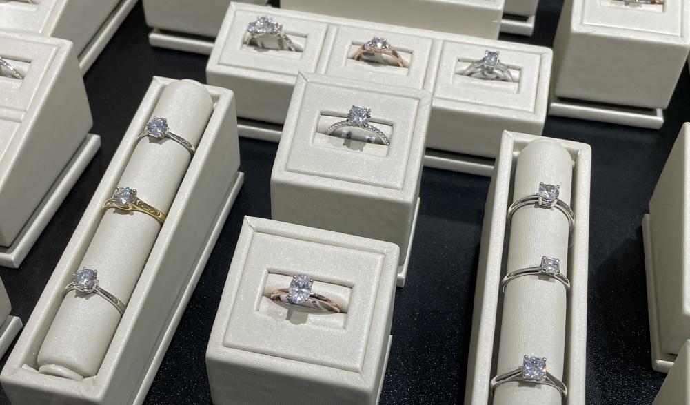 A variety of diamond engagement rings.