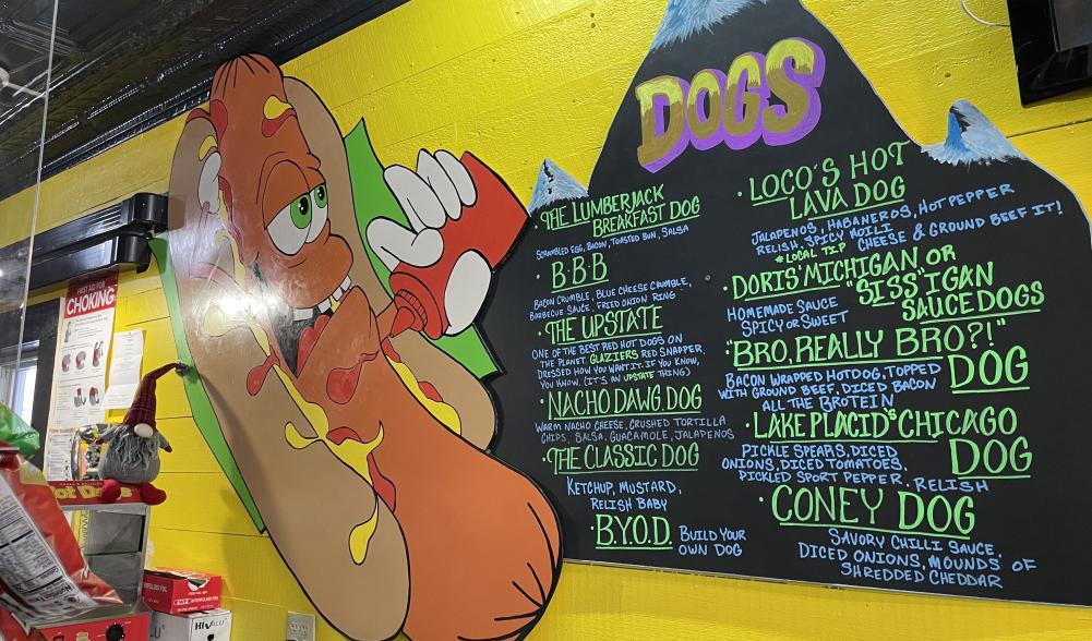 Cocoa and Dough, Co.'s hot dog menu, shaped like a mountain.