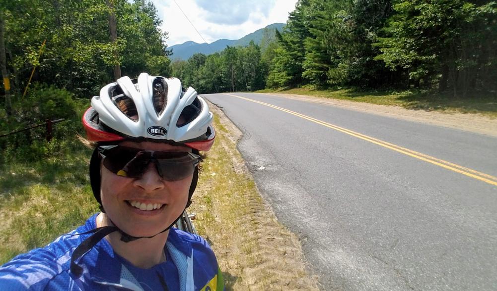 Toni Patnode rides on Silver Lake Road. Image courtesy: Toni Patnode