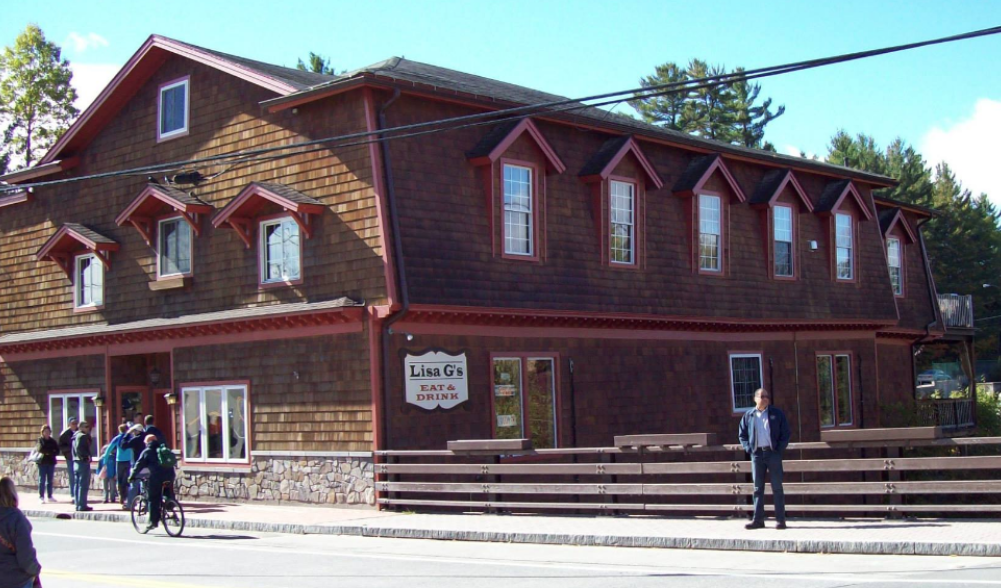 The exterior of Lisa G's restaurant, a renovated 19th century building.