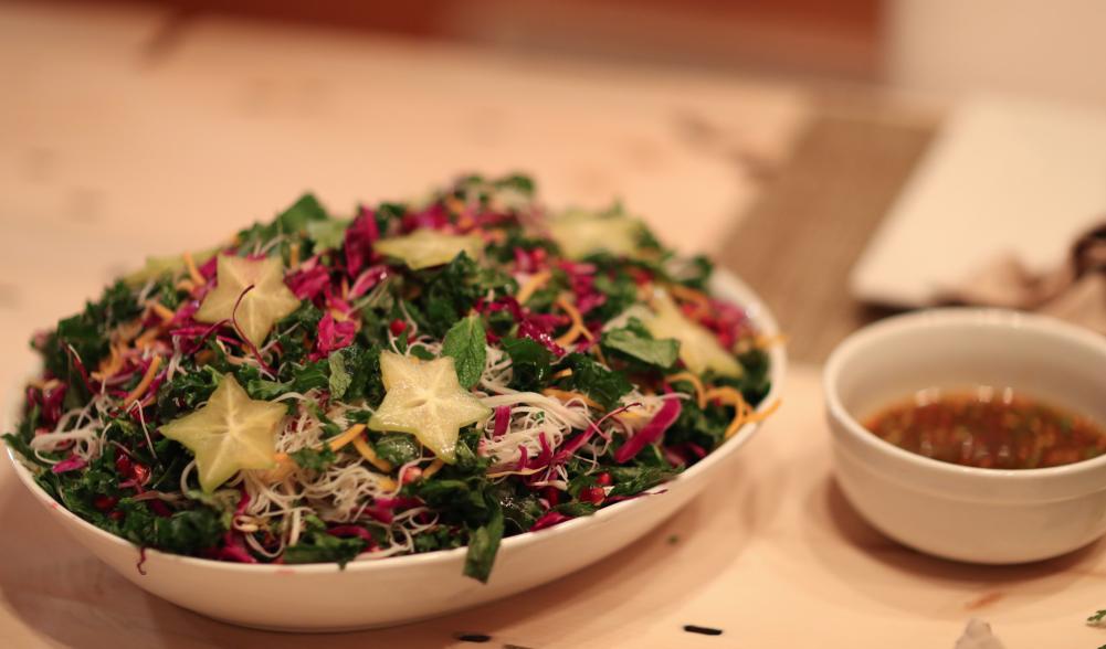 A vegan salad with star shaped vegetables.