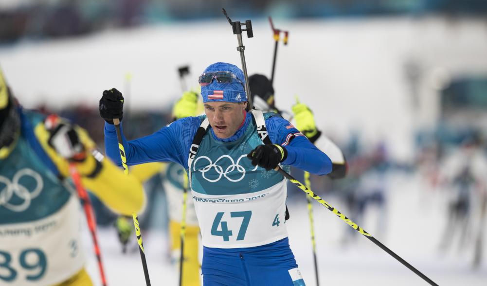 Tim Burke skis among other racers