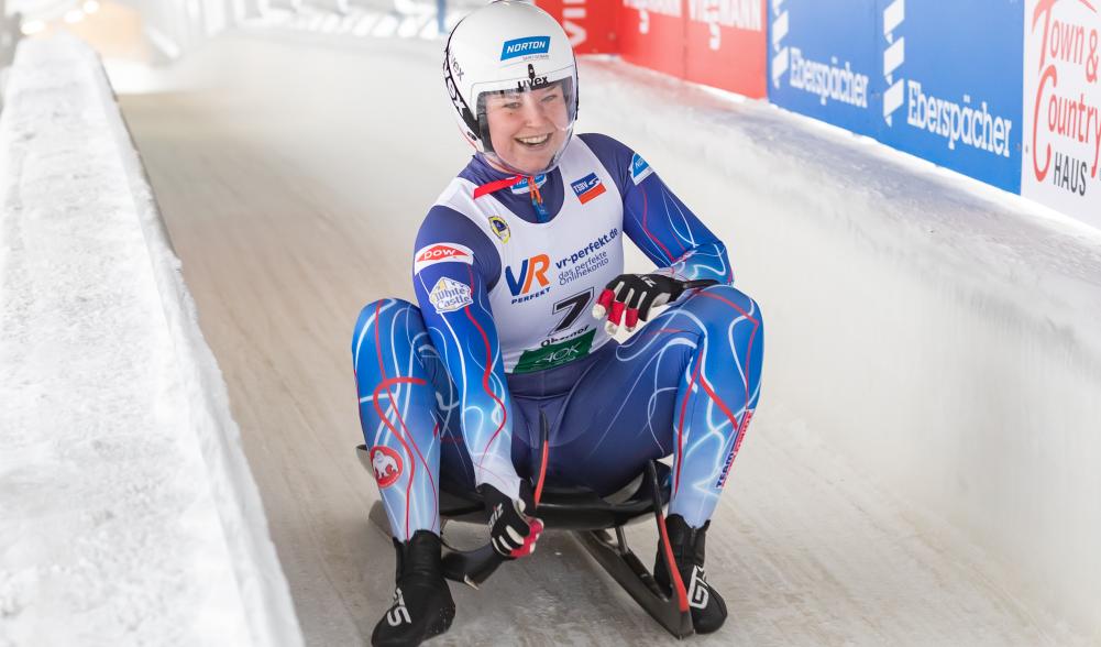 Ashley smiles as she slows her self down at the end of the course