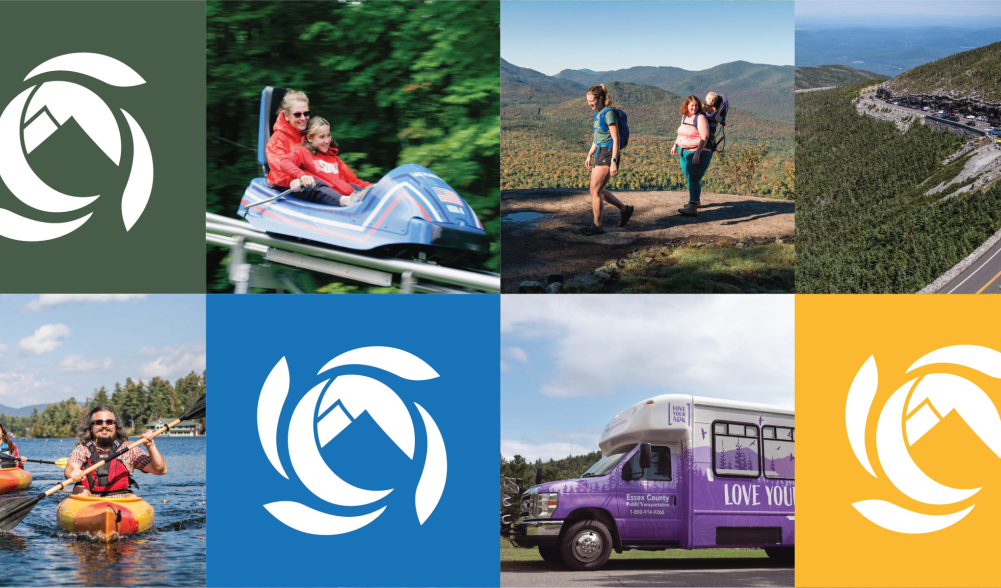 Image grid of summer activities including hiking, paddling, music, and sightseeing.
