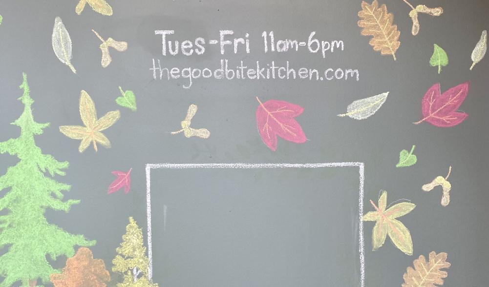chalkboard leaf art with restaurant sign