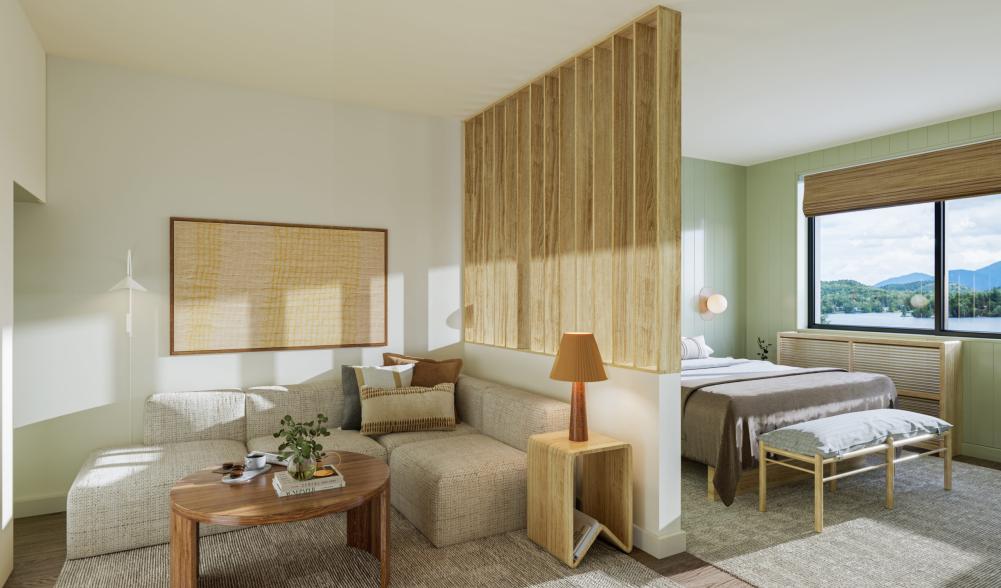 An interior view of a guest room at Bluebird Lake Placid hotel