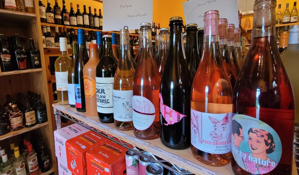 Wine bottles on a shelf