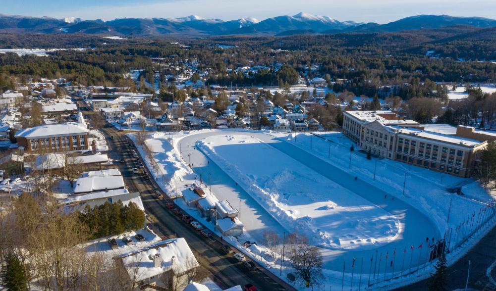 An aerial view of the Olympic skating oval.