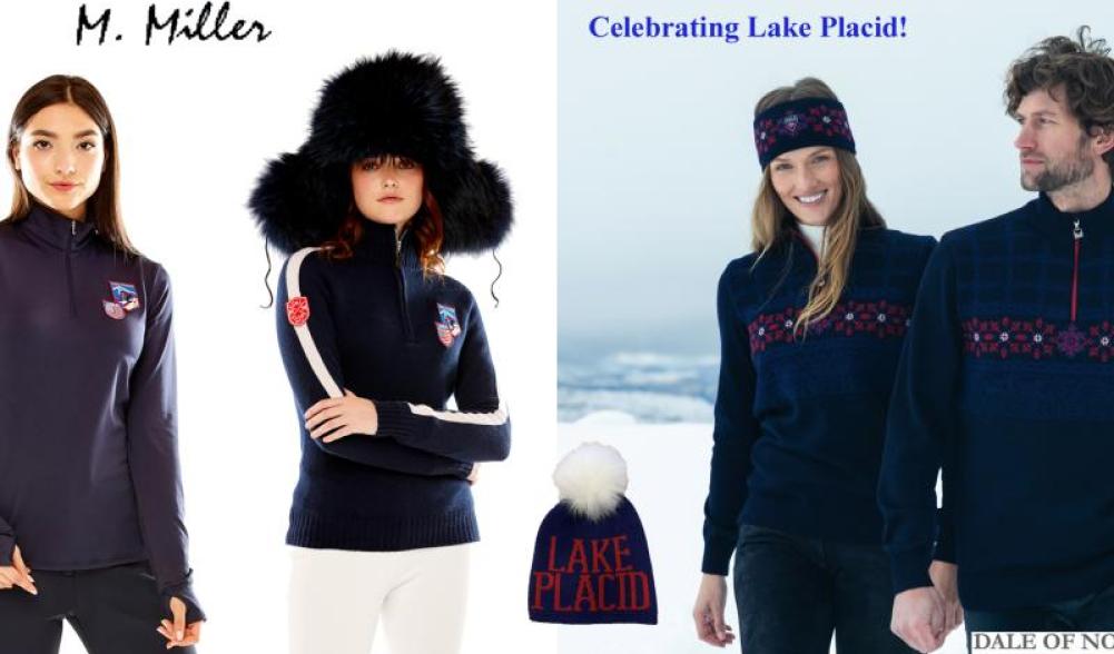Several models wear special edition Lake Placid Dale of Norway sweaters