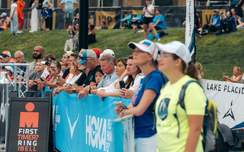 Ironman spectators along barricade line