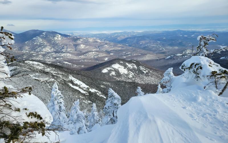 A mountain view in the winter